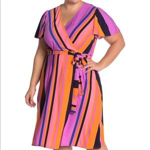 Donna Morgan Striped Wrap Dress NWT
